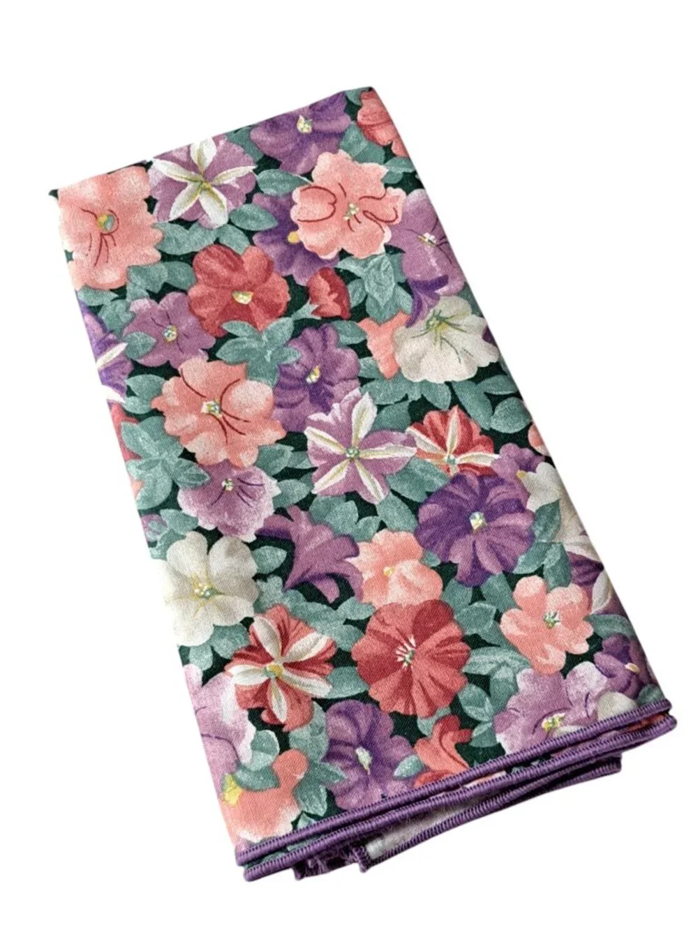Longaberger Set Of 2 Petunia Fabric Napkins With Purple Trim Brand New